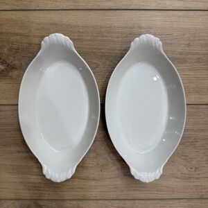 Pillivuyt France White Porcelain Au Gratin Oval Eared Bakers 12 oz Set 2